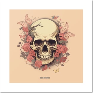 "Floral Whispers: A Skull Adorned with Flowers and Butterflies" Posters and Art